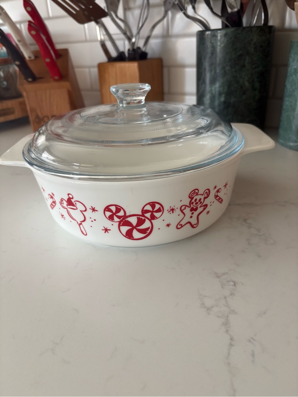 Disney Holiday Glass Casserole Dish with Lid